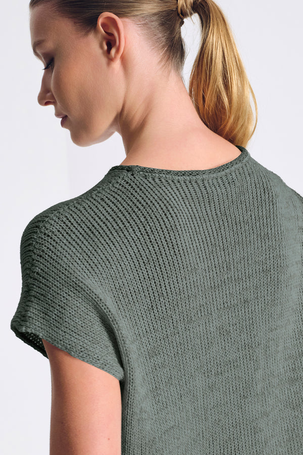 T-shirt volume a scatola in fettuccia di maglia melange di misto cotone e lino | 1017.CFDTRC12471.04