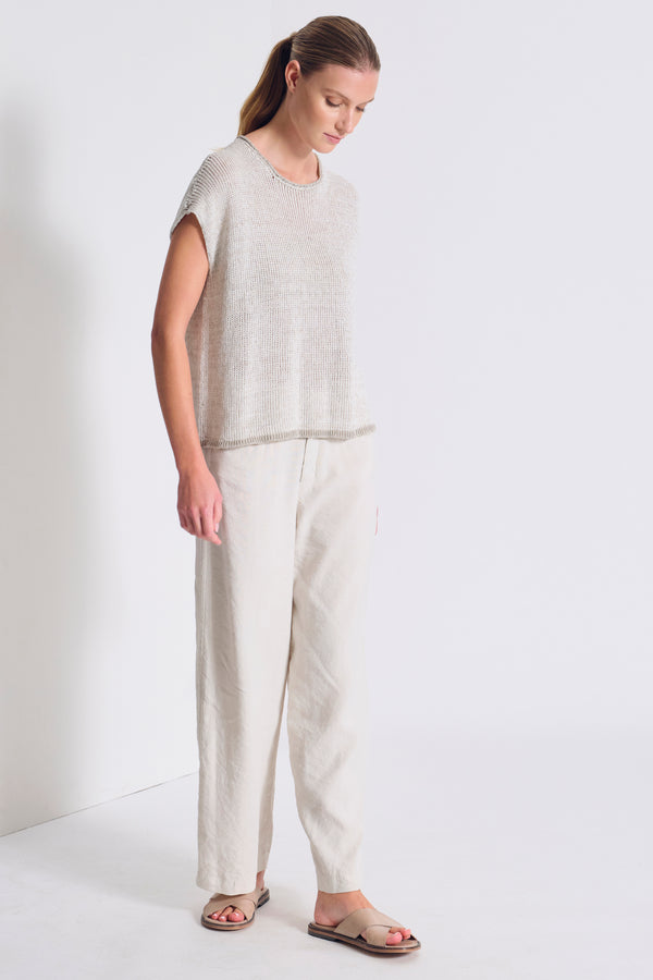 Boxy shape T-shirt in cotton-linen blend melange knit ribbon | 1017.CFDTRC12471.102