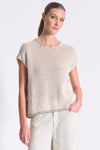 Boxy shape T-shirt in cotton-linen blend melange knit ribbon | 1017.CFDTRC12471.121