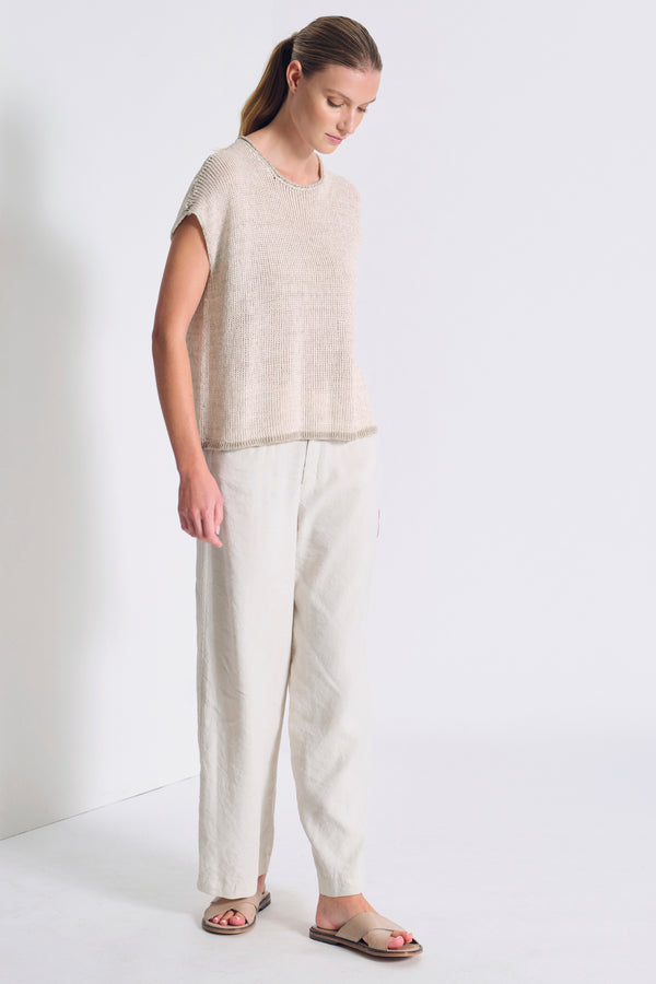 Boxy shape T-shirt in cotton-linen blend melange knit ribbon | 1017.CFDTRC12471.121