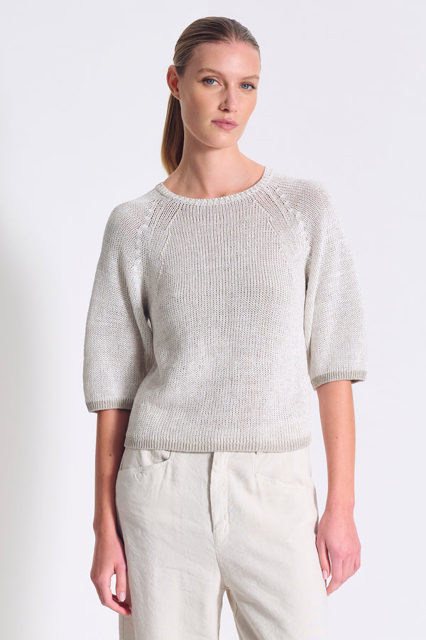 T-Shirt mit 3/4-Arm, Raglanärmel, aus Strick mit Melangegarn paspeliert aus Baumwoll-Leinen-Mix | 1017.CFDTRC12472.102