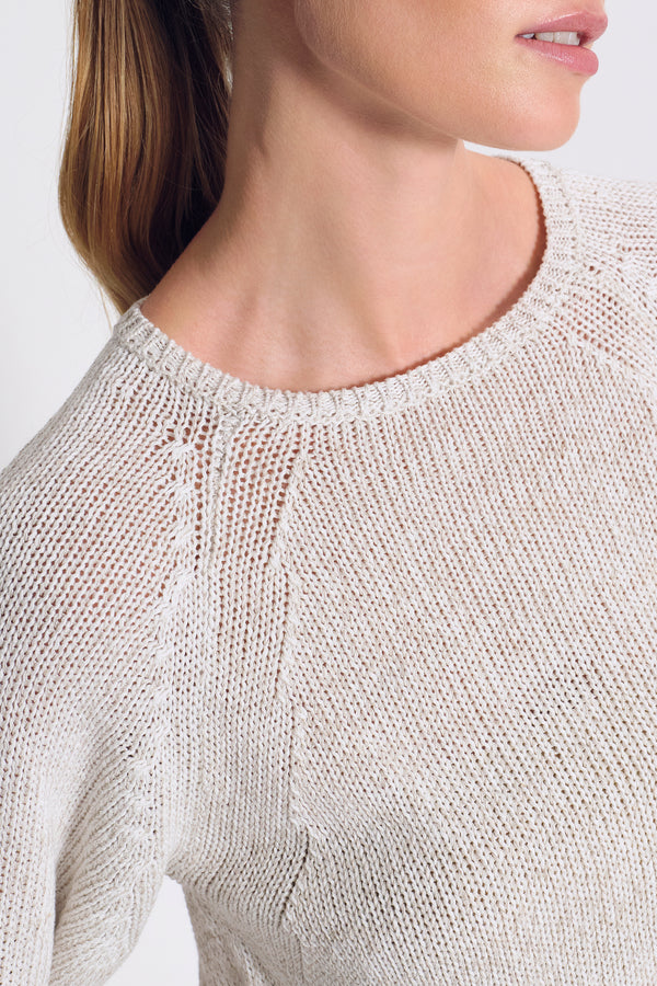 T-Shirt mit 3/4-Arm, Raglanärmel, aus Strick mit Melangegarn paspeliert aus Baumwoll-Leinen-Mix | 1017.CFDTRC12472.102