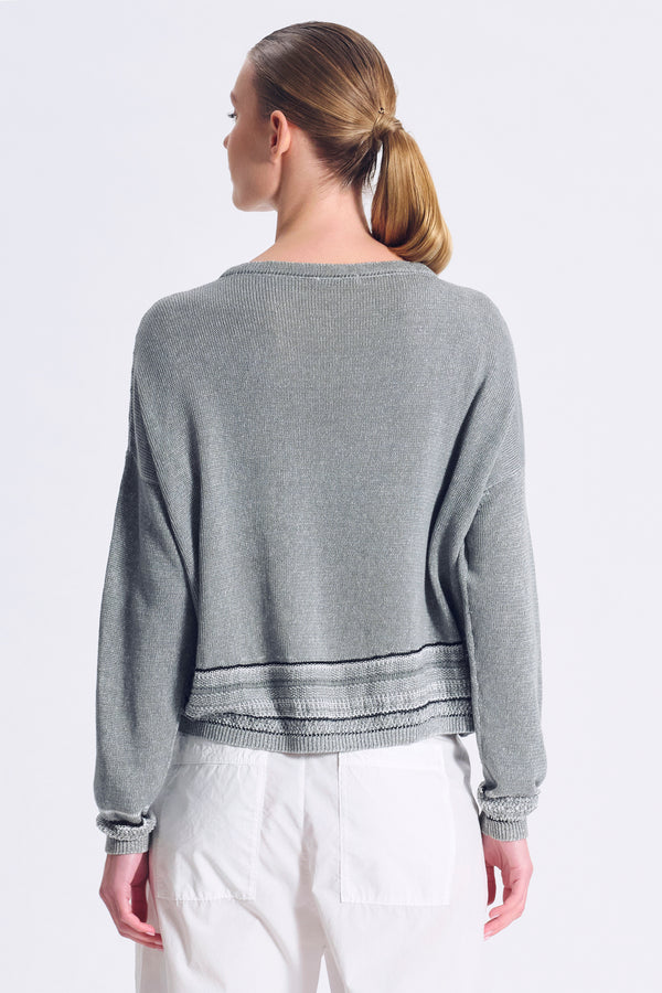 Maglia di lino e cotone con motivo fantasia su maniche e fondo | 1017.CFDTRC13480.24