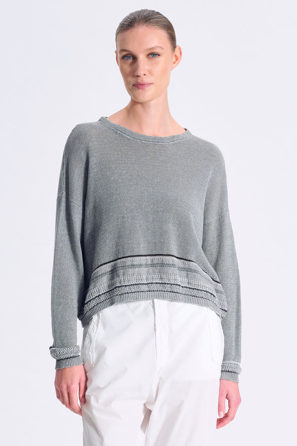 Maglia di lino e cotone con motivo fantasia su maniche e fondo | 1017.CFDTRC13480.24