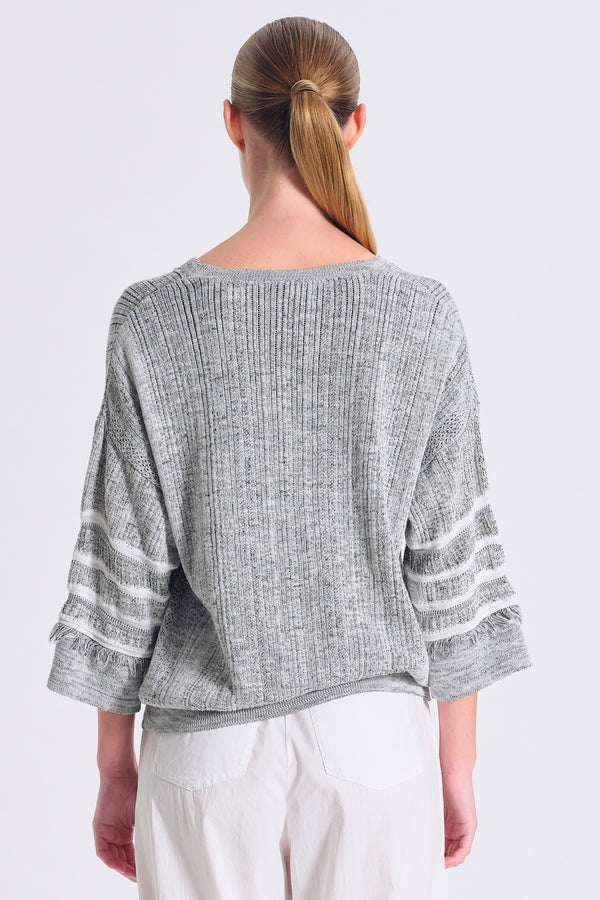 Oversize-Shirt mit 3/4-Arm aus Baumwolle mit Fransendetails an den Ärmeln | 1017.CFDTRC14492.101