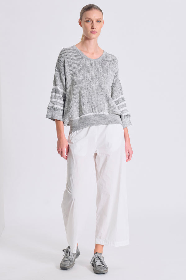 Oversize-Shirt mit 3/4-Arm aus Baumwolle mit Fransendetails an den Ärmeln | 1017.CFDTRC14492.101