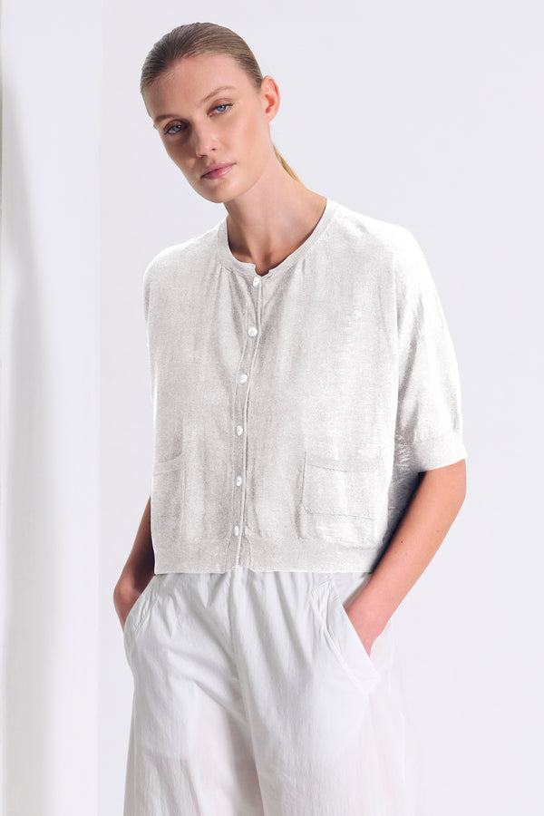 Cardigan dalla linea ampia con manica al gomito in maglia di cotone fiammato | 1017.CFDTRC5402.00