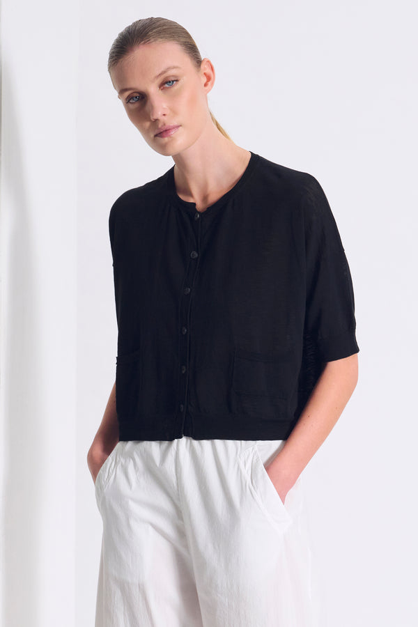 Cardigan dalla linea ampia con manica al gomito in maglia di cotone fiammato | 1017.CFDTRC5402.10