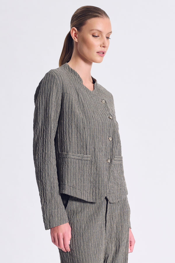 Giacca doppio petto in misto cotone rigato goffrato | 1017.CFDTRCA100.16