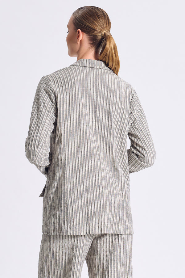 Giacca dalla linea dritta ad un bottone in misto cotone rigato goffrato | 1017.CFDTRCA102.12