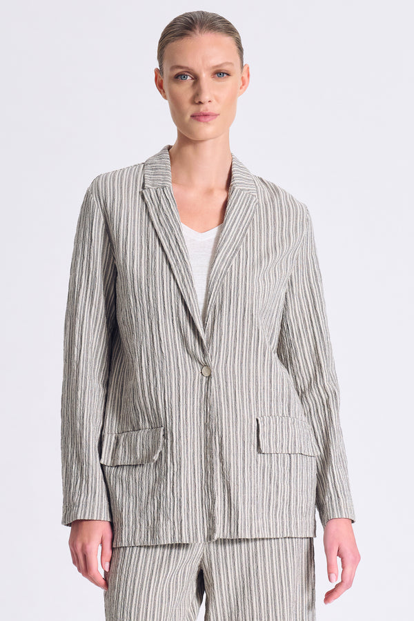 Giacca dalla linea dritta ad un bottone in misto cotone rigato goffrato | 1017.CFDTRCA102.12