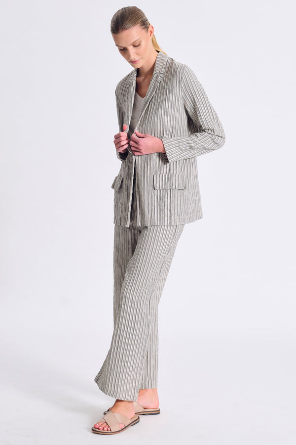 Giacca dalla linea dritta ad un bottone in misto cotone rigato goffrato | 1017.CFDTRCA102.12