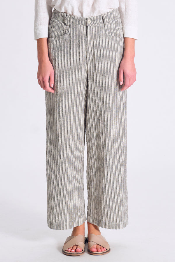 Pantalone gamba larga in misto cotone rigato goffrato | 1017.CFDTRCA103.12