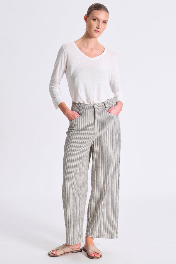 Pantalone gamba larga in misto cotone rigato goffrato | 1017.CFDTRCA103.12