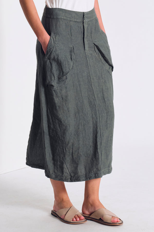 Jupe bombée en lin avec grandes poches à soufflet arrondies | 1017.CFDTRCD1303.04