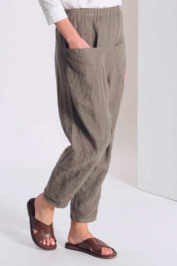 Pantalon à taille basse en lin avec grandes poches et taille élastiquée | 1017.CFDTRCD131.16