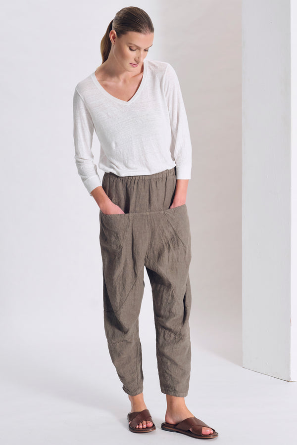 Pantalon à taille basse en lin avec grandes poches et taille élastiquée | 1017.CFDTRCD131.16