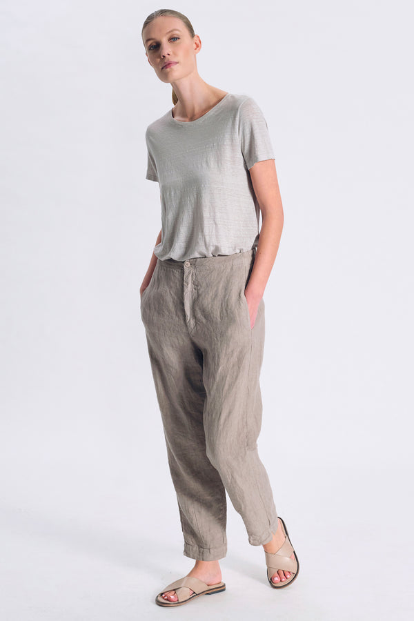 Pantalone comfort fit in lino. dietro con elastico in vita | 1017.CFDTRCD132.21