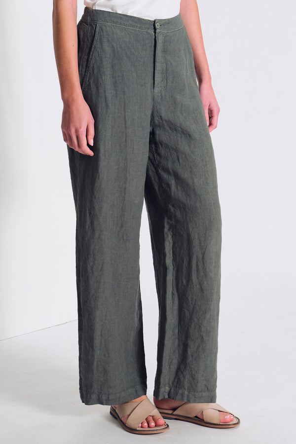 Pantalon coupe confort en lin avec ceinture élastique au dos et fausses poches passepoilées | 1017.CFDTRCD134.04