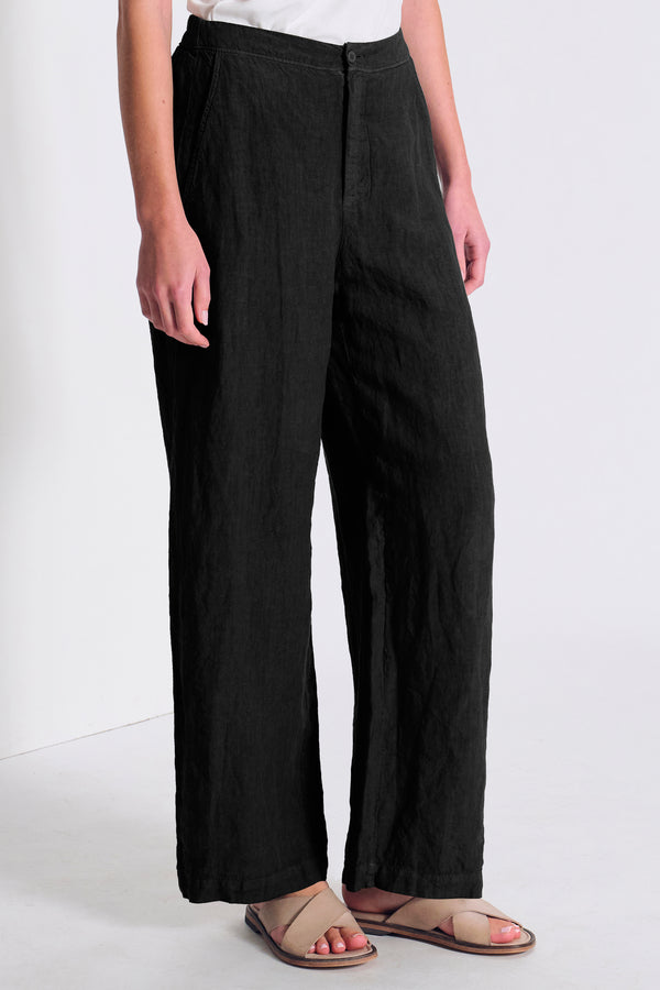 Pantalon coupe confort en lin avec ceinture élastique au dos et fausses poches passepoilées | 1017.CFDTRCD134.10