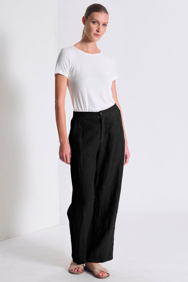 Pantalon coupe confort en lin avec ceinture élastique au dos et fausses poches passepoilées | 1017.CFDTRCD134.10