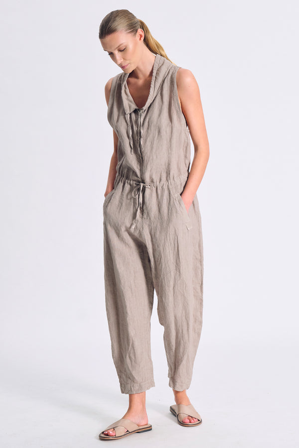 Salopette comfort fit in lino con zip nascosta e collo sagomato con coulisse | 1017.CFDTRCD139.21