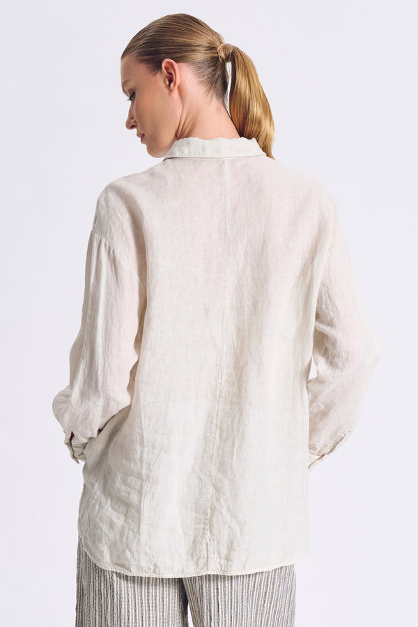 Camicia ampia in lino con inserto in viscosa e tasca a toppa sul davanti | 1017.CFDTRCE143.01