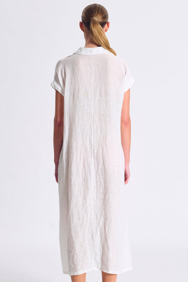 Vestito lungo dalla linea dritta in lino con abbottonatura frontale ed inserti in georgette di visco | 1017.CFDTRCE145.00