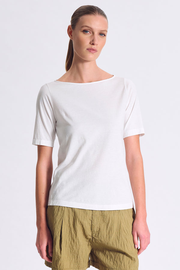 T-shirt scollo a barchetta slim fit in jersey di cotone con manica lunghezza al gomito | 1017.CFDTRCF152.00