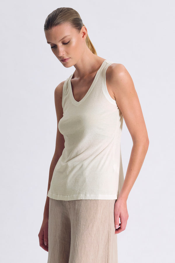 Canotta slim fit scollo a v in jersey di cotone crepe con tessuto a contrasto su collo e giromanica | 1017.CFDTRCG160.01