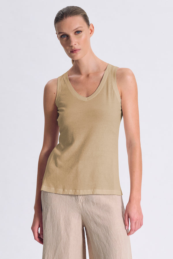 Canotta slim fit scollo a v in jersey di cotone crepe con tessuto a contrasto su collo e giromanica | 1017.CFDTRCG160.03