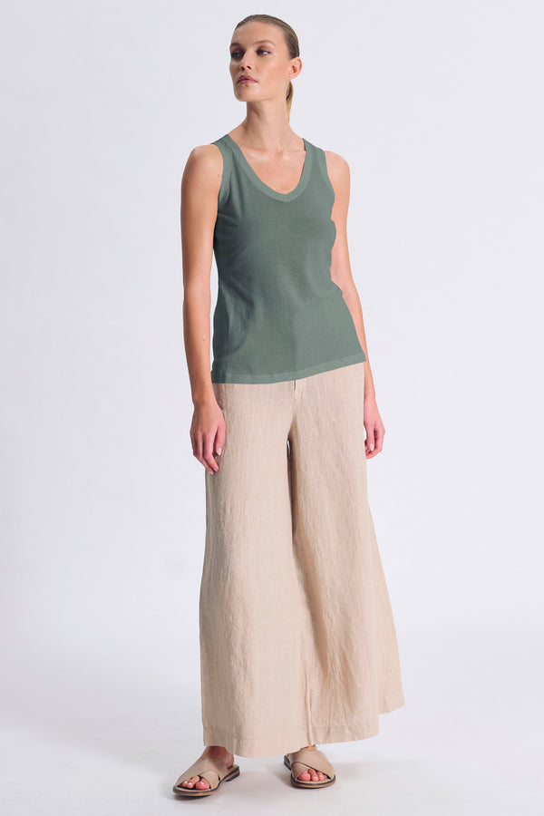 Canotta slim fit scollo a v in jersey di cotone crepe con tessuto a contrasto su collo e giromanica | 1017.CFDTRCG160.04