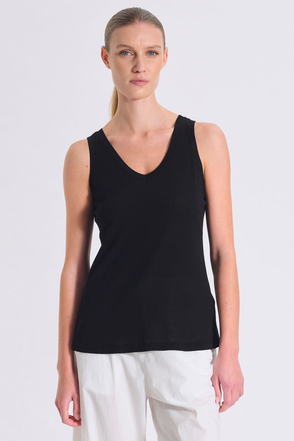 Canotta slim fit scollo a v in jersey di cotone crepe con tessuto a contrasto su collo e giromanica | 1017.CFDTRCG160.10