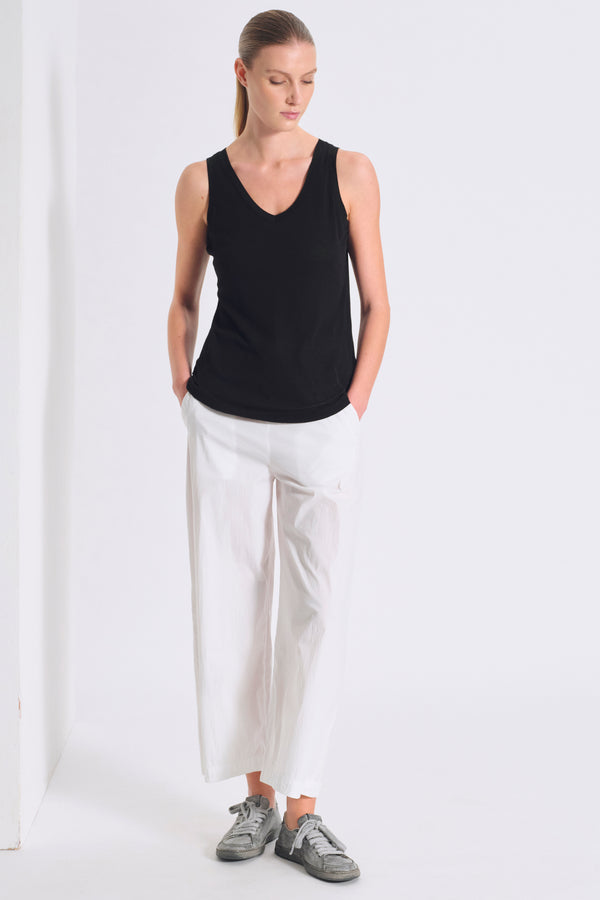 Canotta slim fit scollo a v in jersey di cotone crepe con tessuto a contrasto su collo e giromanica | 1017.CFDTRCG160.10