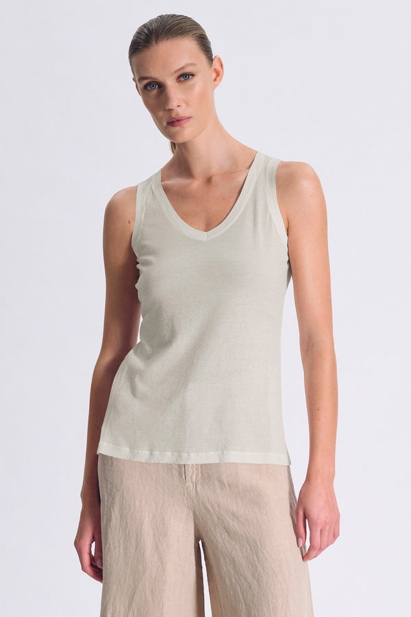 Canotta slim fit scollo a v in jersey di cotone crepe con tessuto a contrasto su collo e giromanica | 1017.CFDTRCG160.14