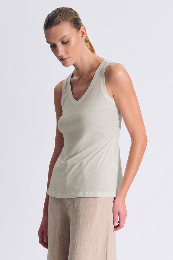 Canotta slim fit scollo a v in jersey di cotone crepe con tessuto a contrasto su collo e giromanica | 1017.CFDTRCG160.14