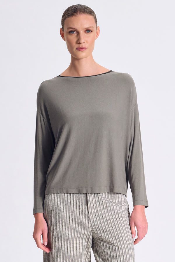 Long sleeve over shirt boat neckline in light stretch ribbed modal | 1017.CFDTRCI181.12