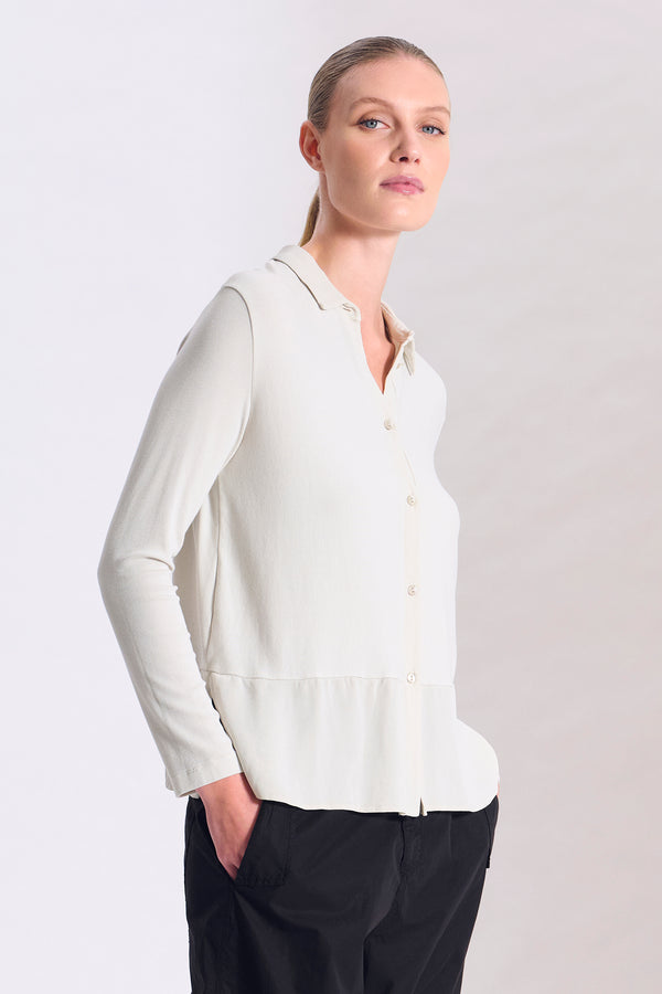 Bluse im Comfort Fit aus feinem Rippstrick aus Modalstretch mit Einsätzen aus Viskose-Georgette | 1017.CFDTRCI183.01