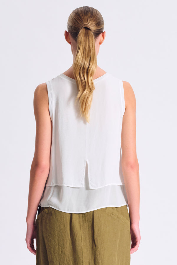 Canotta comfort fit spalla larga in jersey di lino davanti e georgette di viscosa dietro | 1017.CFDTRCK200.00