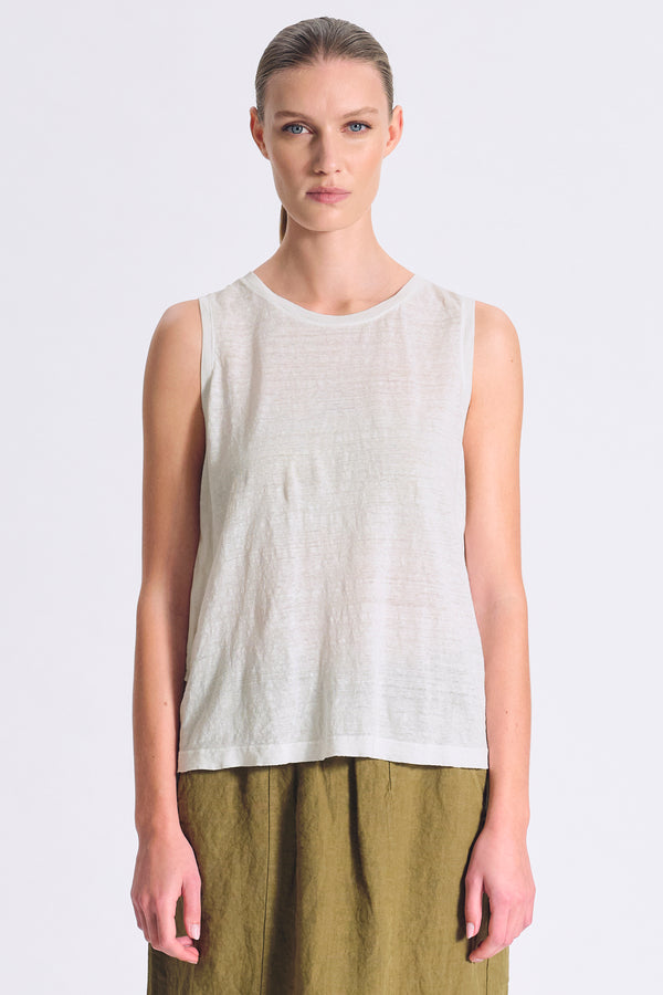 Top im Comfort Fit mit breiten Trägern aus Leinenjersey vorne und aus Georgette hinten mit eingefass | 1017.CFDTRCK200.01