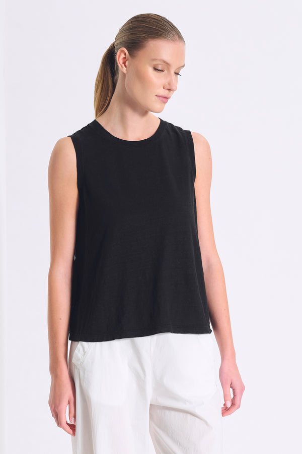 Top im Comfort Fit mit breiten Trägern aus Leinenjersey vorne und aus Georgette hinten mit eingefass | 1017.CFDTRCK200.10