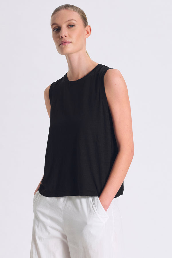 Top im Comfort Fit mit breiten Trägern aus Leinenjersey vorne und aus Georgette hinten mit eingefass | 1017.CFDTRCK200.10
