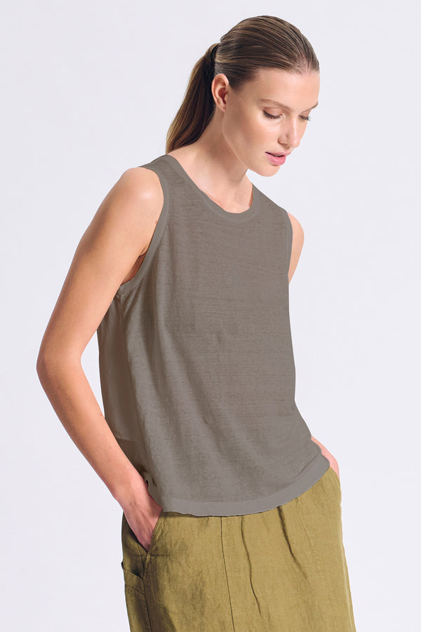 Top im Comfort Fit mit breiten Trägern aus Leinenjersey vorne und aus Georgette hinten mit eingefass | 1017.CFDTRCK200.16
