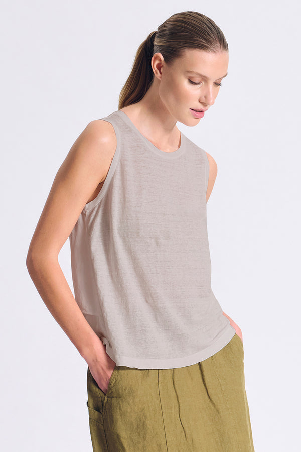 Top im Comfort Fit mit breiten Trägern aus Leinenjersey vorne und aus Georgette hinten mit eingefass | 1017.CFDTRCK200.21