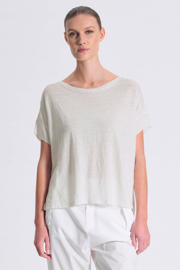 Oversize-Shirt, Kurzarm, aus Leinenjersey vorne, Ärmel und Rückenpartie aus Viskose-Georgette | 1017.CFDTRCK201.01