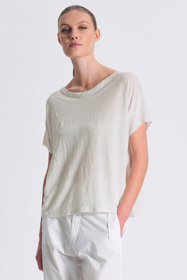 Oversize-Shirt, Kurzarm, aus Leinenjersey vorne, Ärmel und Rückenpartie aus Viskose-Georgette | 1017.CFDTRCK201.01