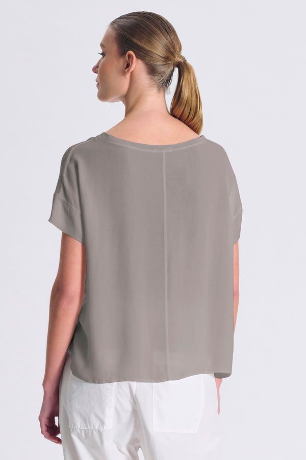Oversize-Shirt, Kurzarm, aus Leinenjersey vorne, Ärmel und Rückenpartie aus Viskose-Georgette | 1017.CFDTRCK201.12