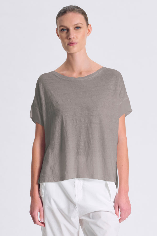 Oversize-Shirt, Kurzarm, aus Leinenjersey vorne, Ärmel und Rückenpartie aus Viskose-Georgette | 1017.CFDTRCK201.12