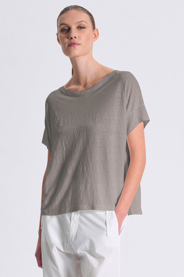 Oversize-Shirt, Kurzarm, aus Leinenjersey vorne, Ärmel und Rückenpartie aus Viskose-Georgette | 1017.CFDTRCK201.12