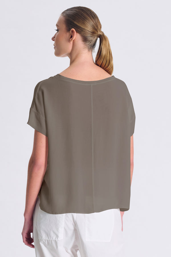 Oversize-Shirt, Kurzarm, aus Leinenjersey vorne, Ärmel und Rückenpartie aus Viskose-Georgette | 1017.CFDTRCK201.16